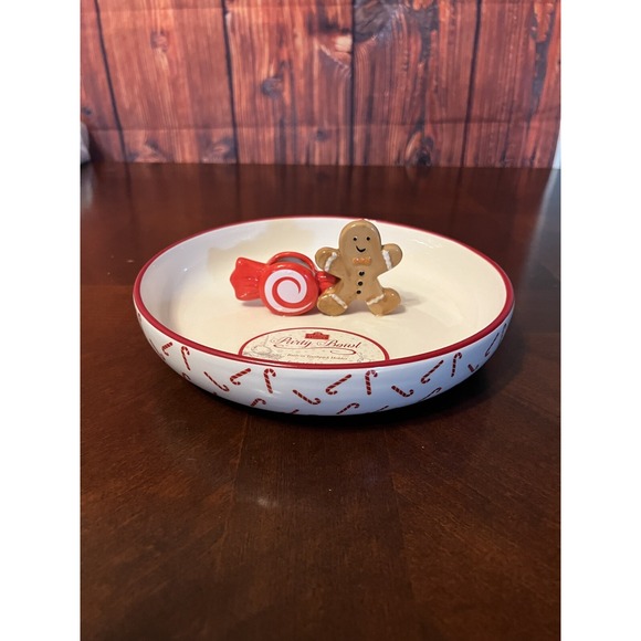 holiday Party Bowl Candy Cane Toothpick Holder Gingerbread 10 Strawberry Street - Picture 1 of 5